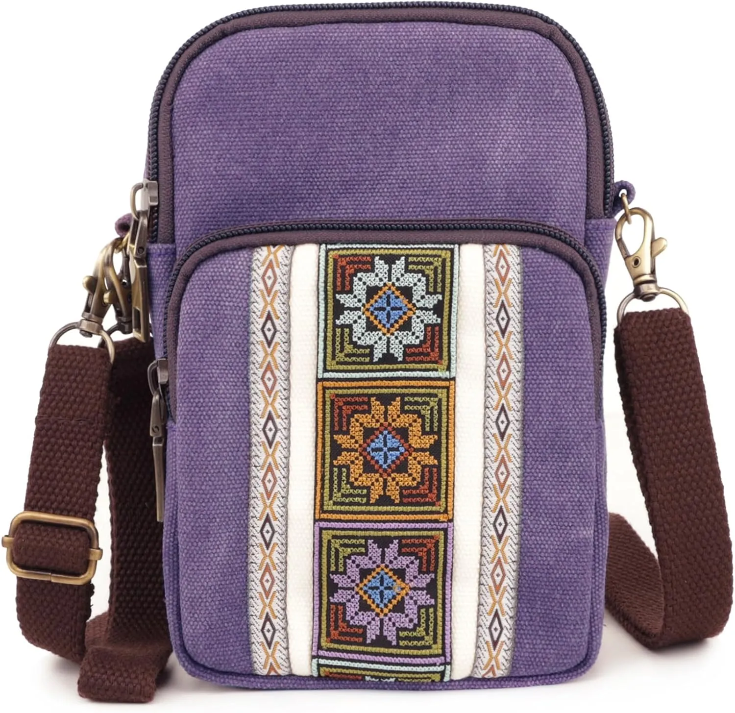 SILKAREA Women Canvas Cell Phone Purse Crossbody Bag Embroidered Small Shoulder Bags Handbags Credit Card Wallet Pouch