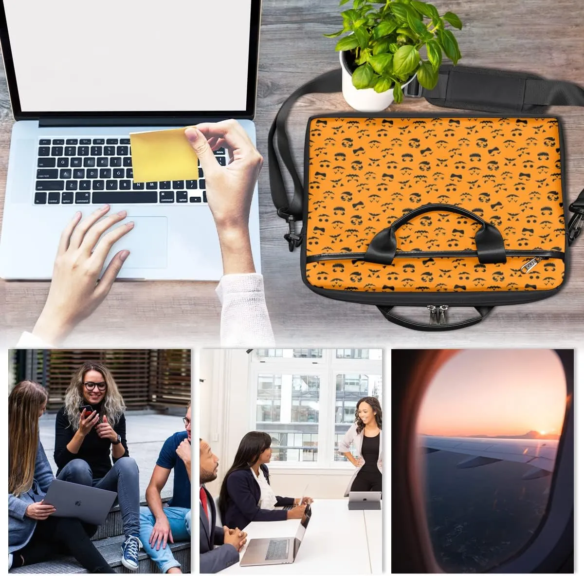 Skull Floral Printing Laptop Shoulder Messenger Bag Waterproof Laptop Briefcase with Handle and Padded Strap Case Sleeve