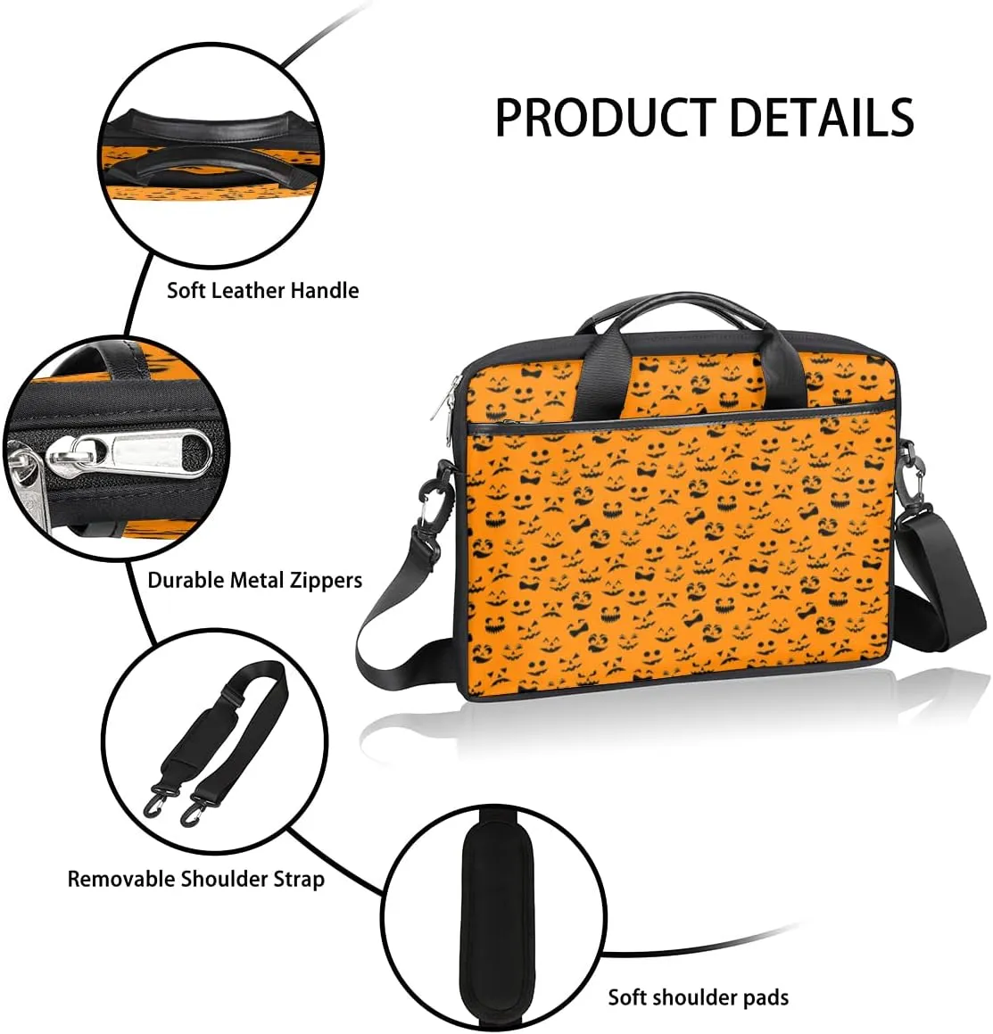 Skull Floral Printing Laptop Shoulder Messenger Bag Waterproof Laptop Briefcase with Handle and Padded Strap Case Sleeve