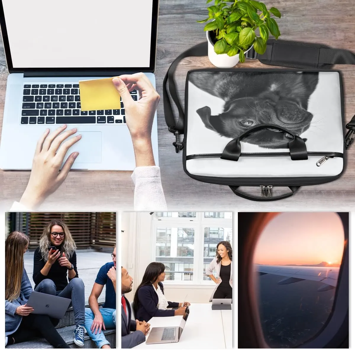 Skull Flower Design Laptop Shoulder Messenger Bag Waterproof Laptop Briefcase Handle Padded Strap