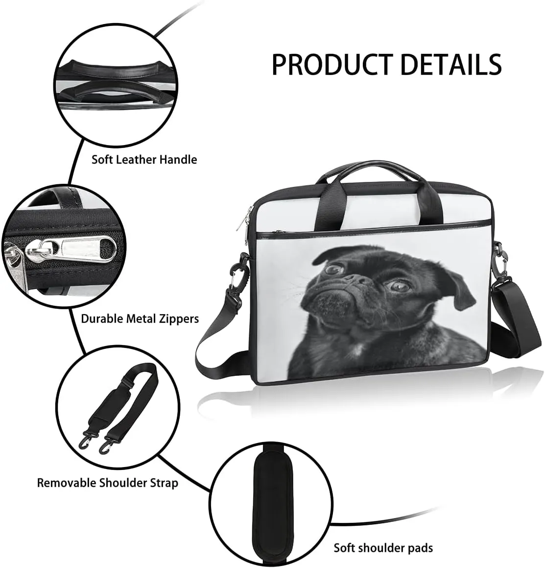 Skull Flower Design Laptop Shoulder Messenger Bag Waterproof Laptop Briefcase Handle Padded Strap