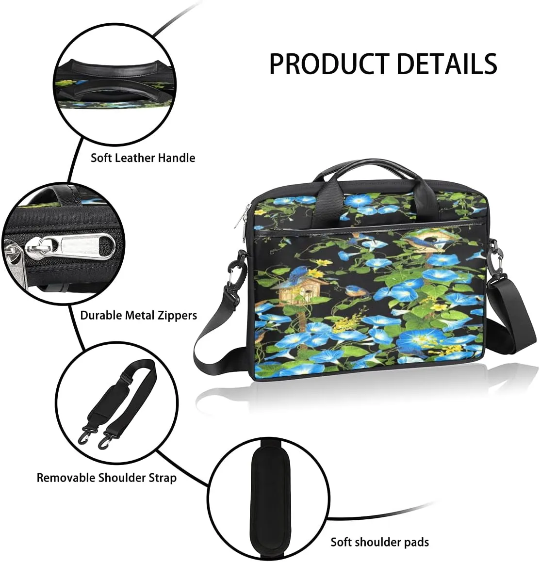 Skull Red Rose Laptop Shoulder Messenger Bag Waterproof Laptop Briefcase with Handle and Padded Strap Case Sleeve