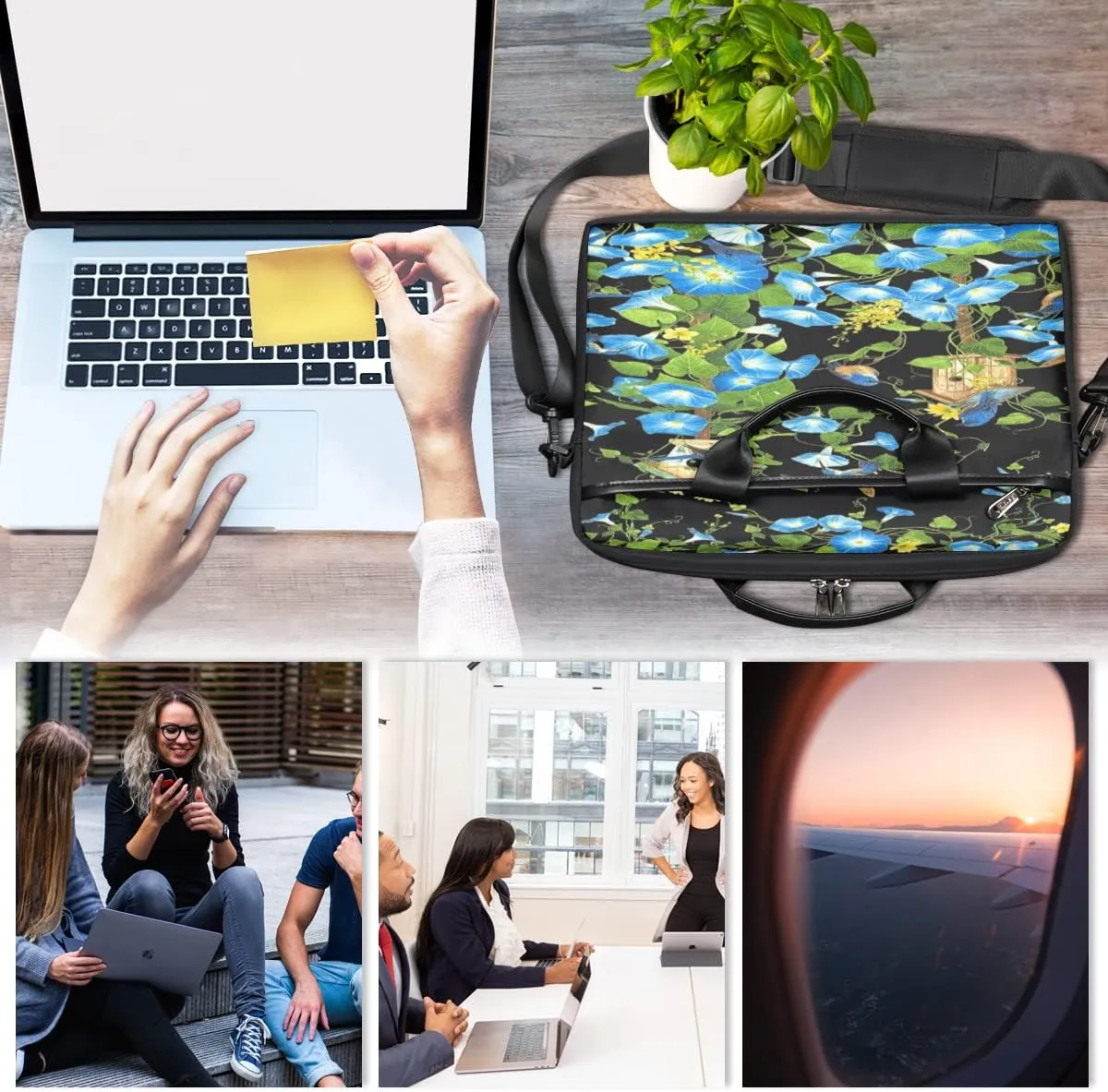 Skull Red Rose Laptop Shoulder Messenger Bag Waterproof Laptop Briefcase with Handle and Padded Strap Case Sleeve