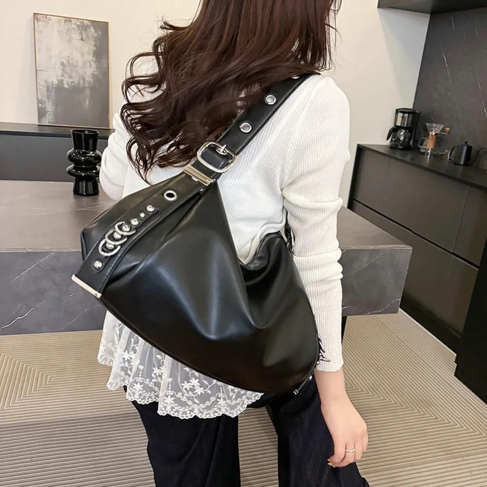 Slouchy Crescent Hobo Bags Women Trendy PU Leather Underarm Shoulder Bag Cute Crossbody Purse Top-Handle Tote Handbag