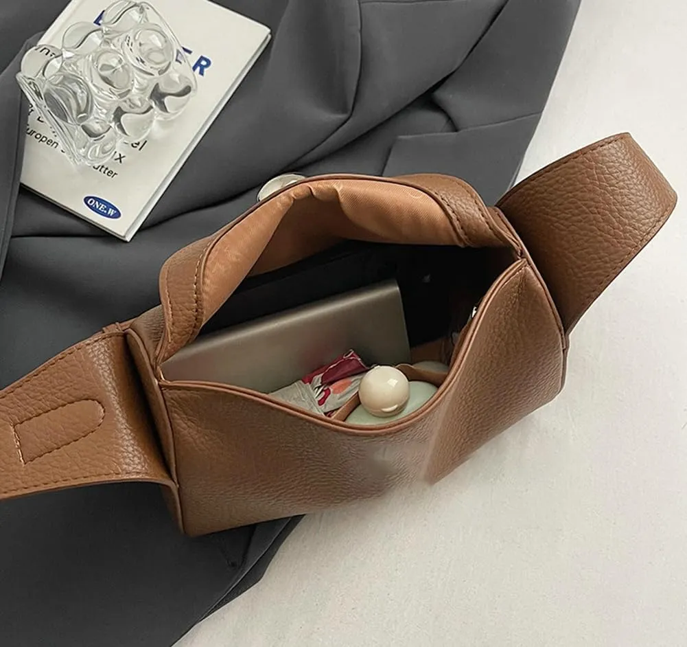 Slouchy PU Leather Crescent Hobo Bags Women Trendy Crossbody Purse Satchels Shoulder Bag Round Top-handle Tote Handbag