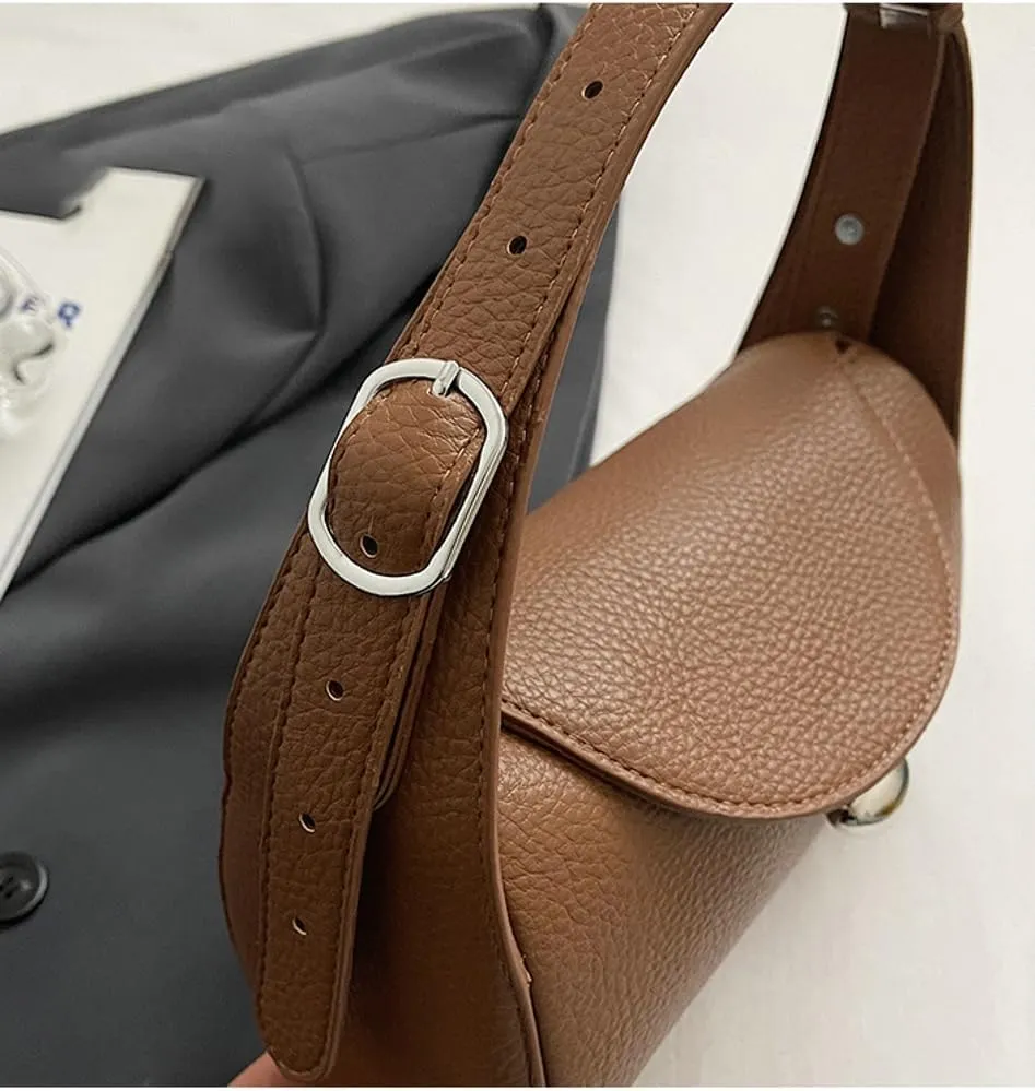 Slouchy PU Leather Crescent Hobo Bags Women Trendy Crossbody Purse Satchels Shoulder Bag Round Top-handle Tote Handbag