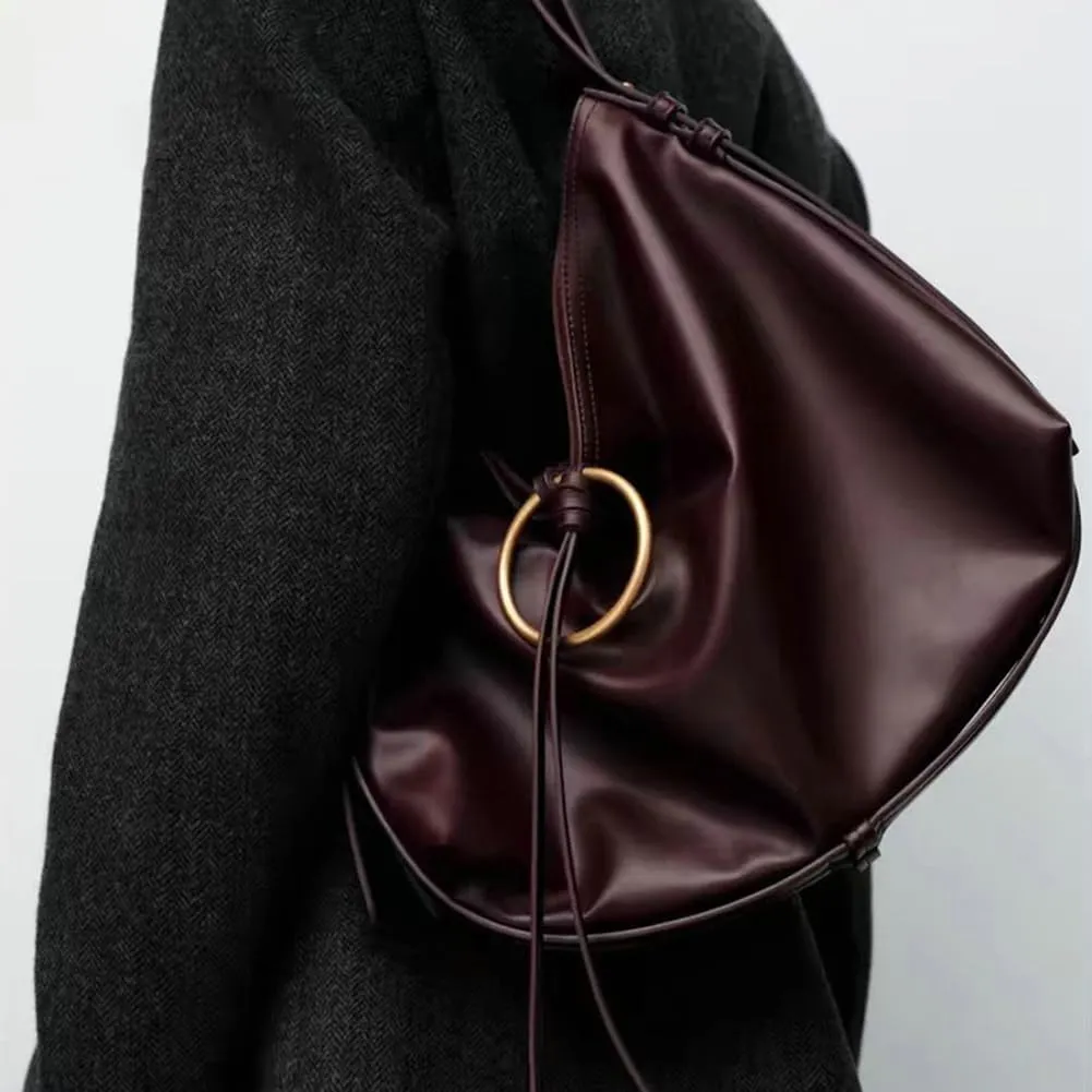 Slouchy PU Leather Crescent Hobo Bags Women Trendy Crossbody Purse Satchels Shoulder Bag Top-handle Travel Tote Handbag