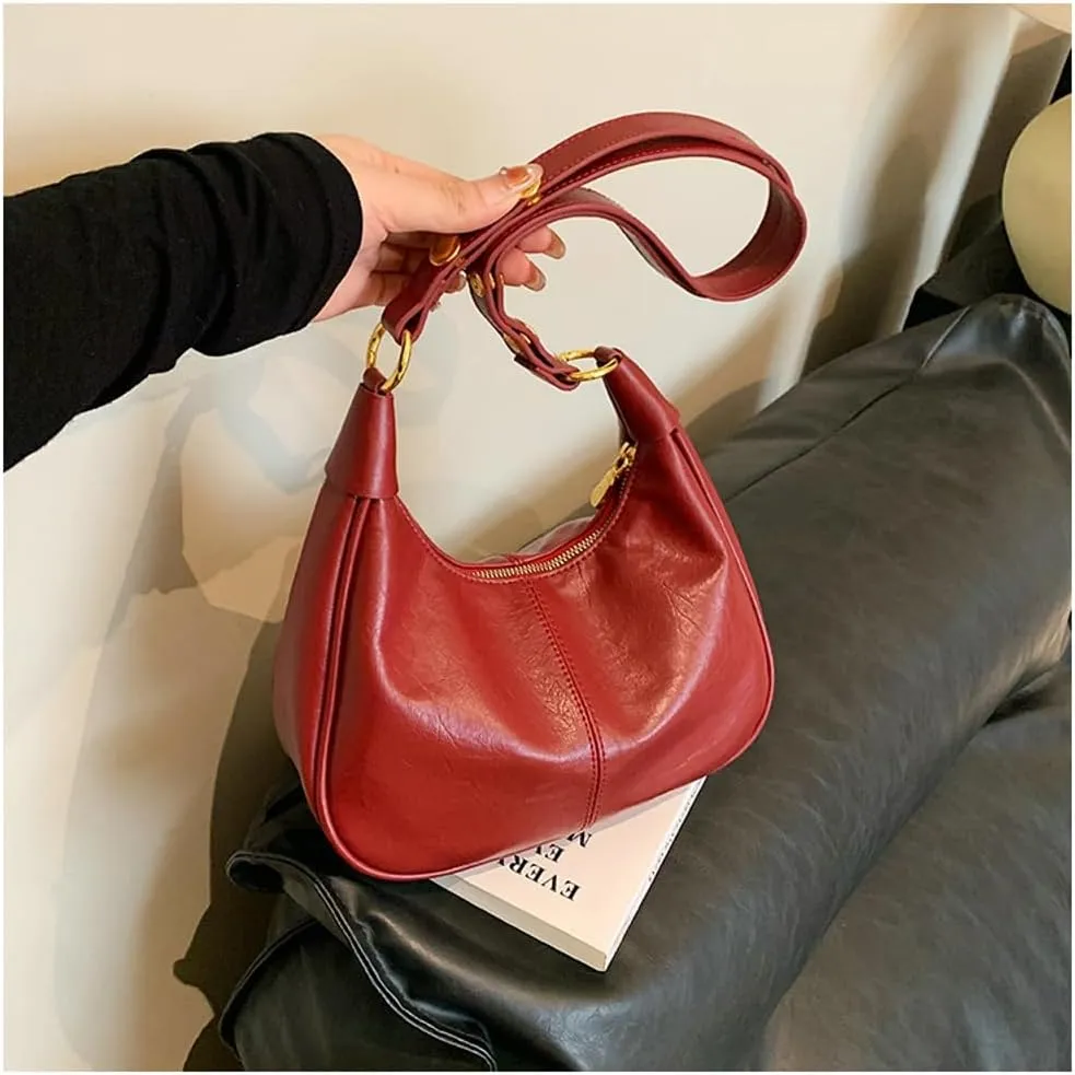 Slouchy PU Leather Crescent Hobo Bags Women Trendy Mini Shoulder Bag Crossbody Phone Purse Top-handle Satchels Tote Handbag