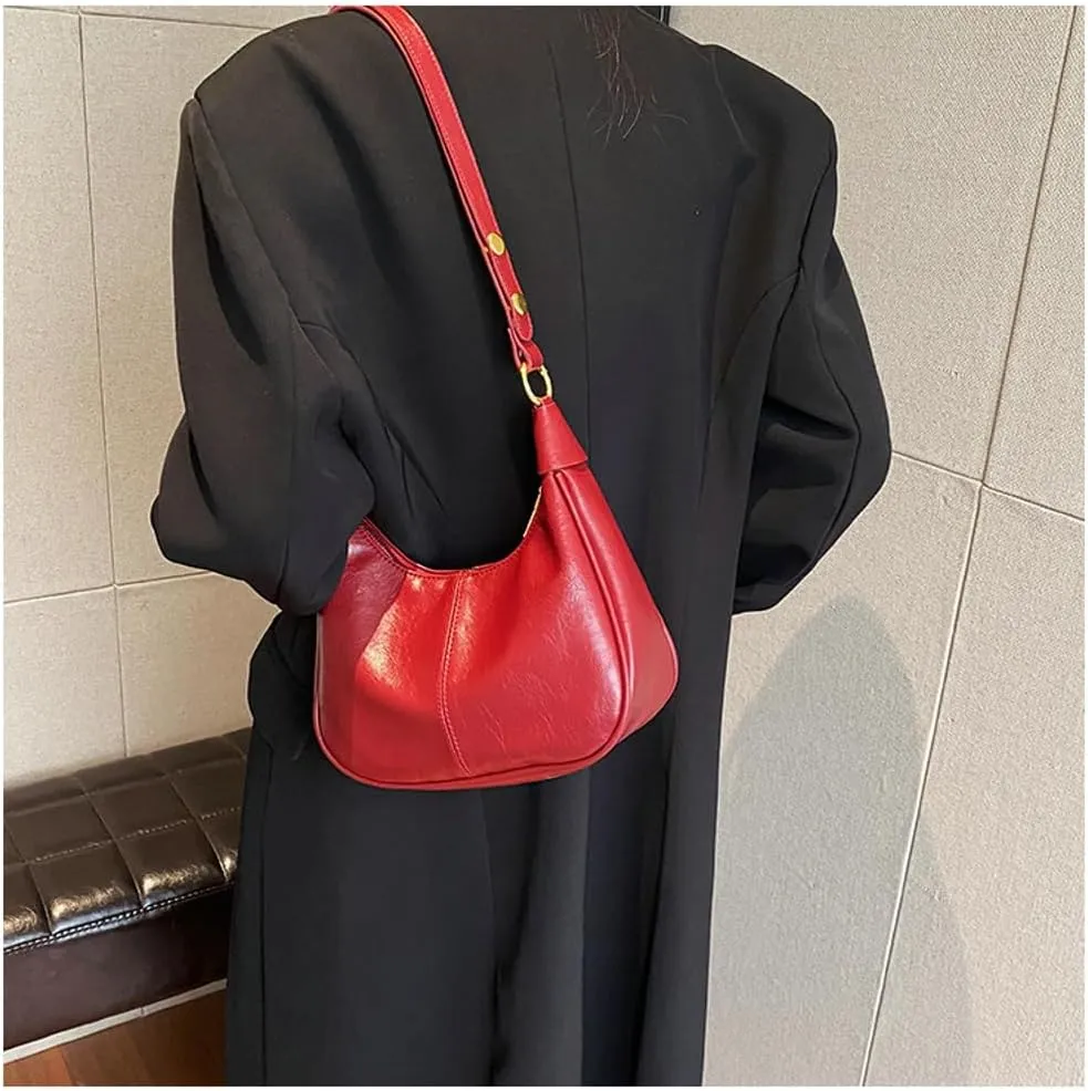 Slouchy PU Leather Crescent Hobo Bags Women Trendy Mini Shoulder Bag Crossbody Phone Purse Top-handle Satchels Tote Handbag