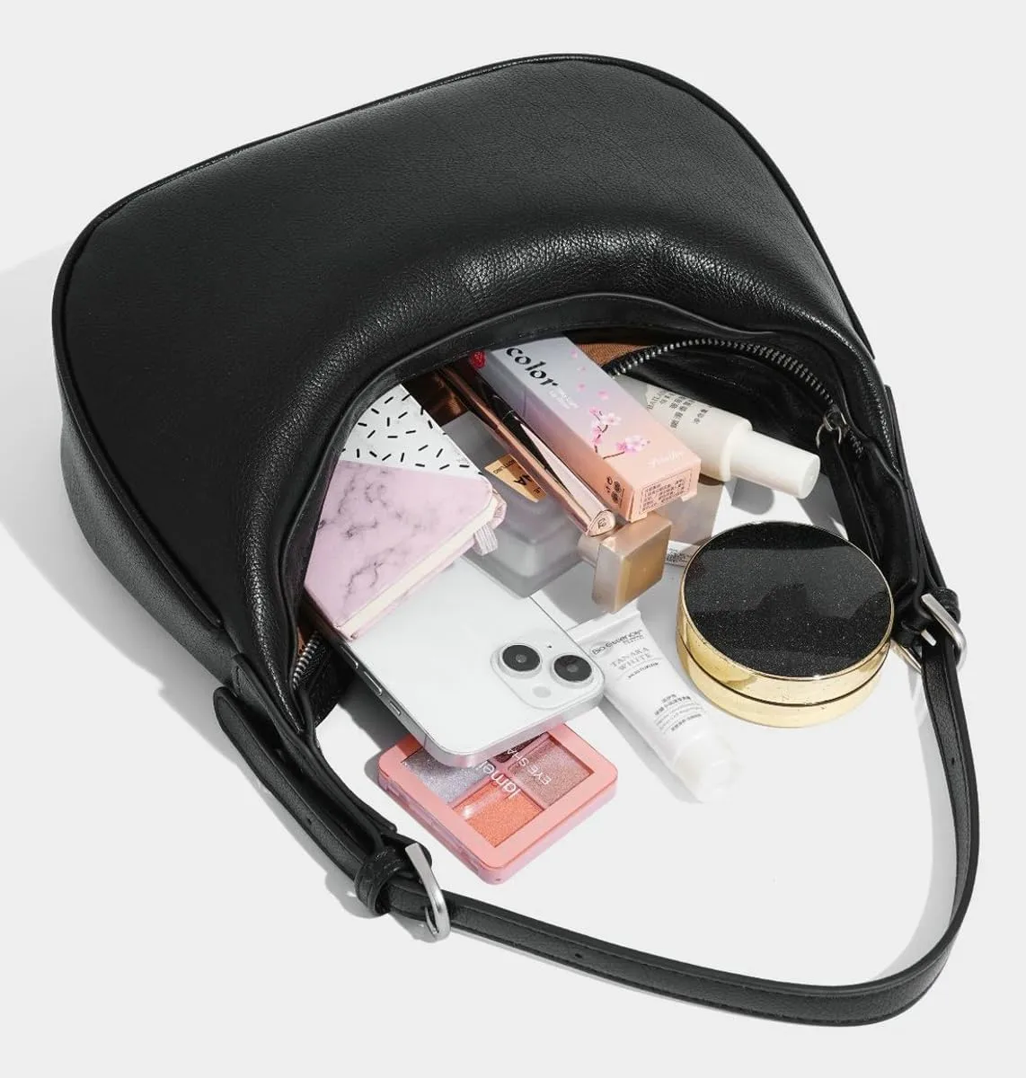 Slouchy PU Leather Crescent Hobo Bags Women Trendy Underarm Crossbody Purse Satchels Shoulder Bag Top-handle Tote Handbag