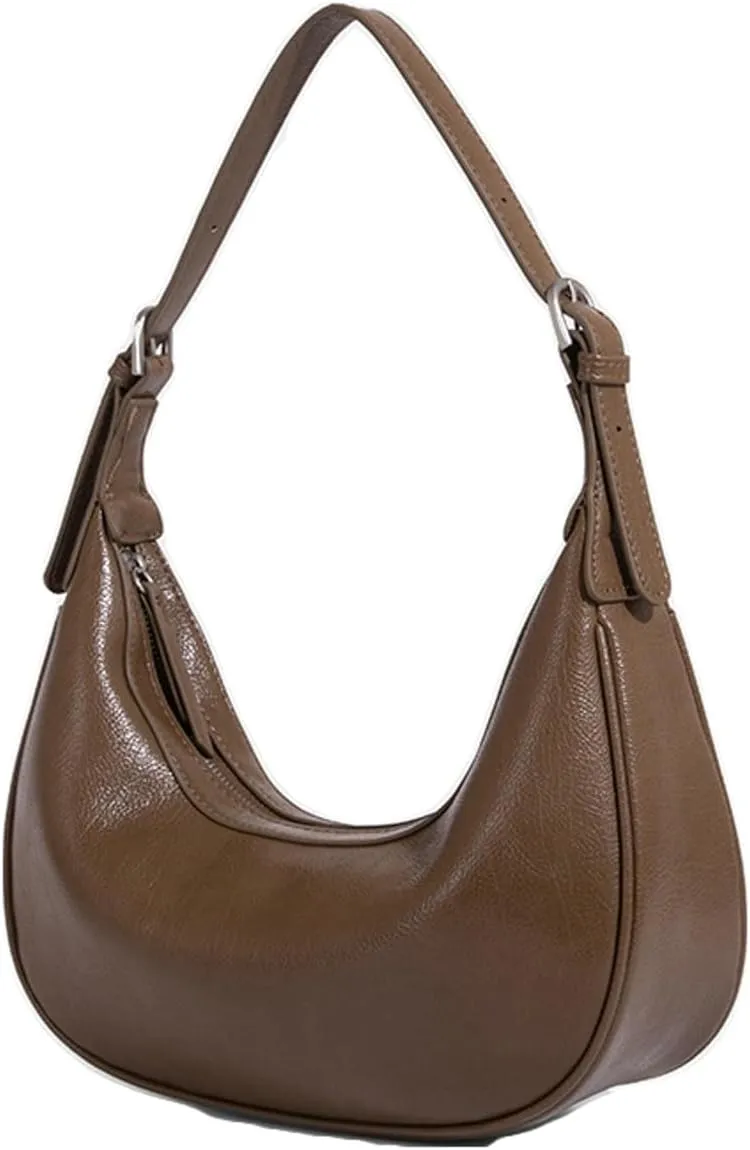 Slouchy PU Leather Crescent Hobo Bags Women Trendy Underarm Crossbody Purse Satchels Shoulder Bag Top-handle Tote Handbag