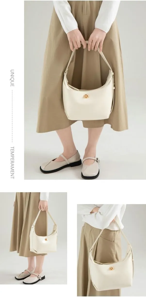 Slouchy PU Leather Crescent Hobo Bags Women Trendy Underarm Crossbody Purse Shoulder Bag Satchels Top-handle Tote Handbag