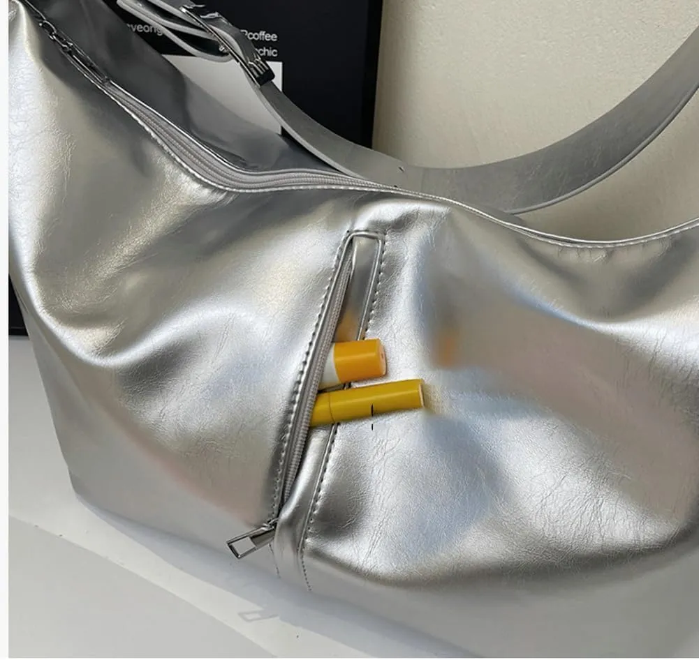 Slouchy PU Leather Crescent Hobo Bags Women Trendy Underarm Shoulder Bag Cute Crossbody Purse Top-Handle Tote Handbag