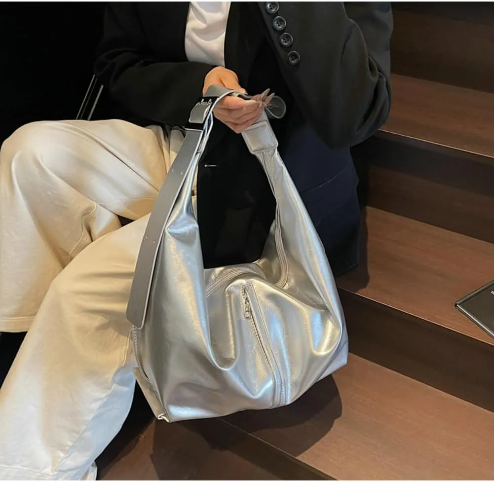 Slouchy PU Leather Crescent Hobo Bags Women Trendy Underarm Shoulder Bag Cute Crossbody Purse Top-Handle Tote Handbag