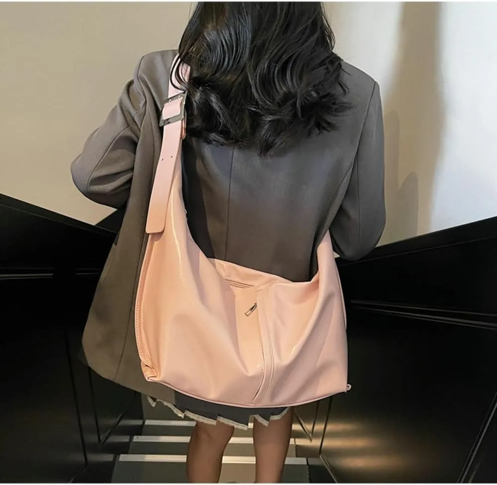 Slouchy PU Leather Crescent Hobo Bags Women Trendy Underarm Shoulder Bag Cute Crossbody Purse Top-Handle Tote Handbag