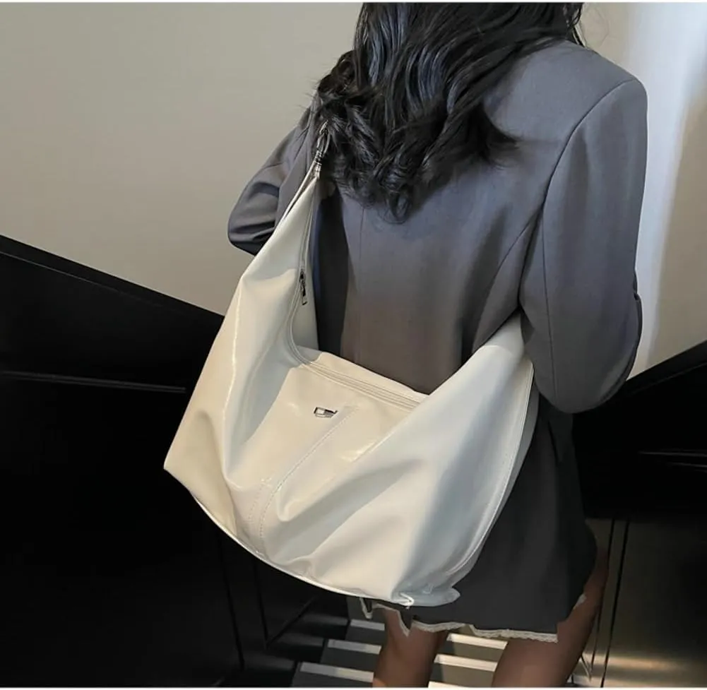 Slouchy PU Leather Crescent Hobo Bags Women Trendy Underarm Shoulder Bag Cute Crossbody Purse Top-Handle Tote Handbag