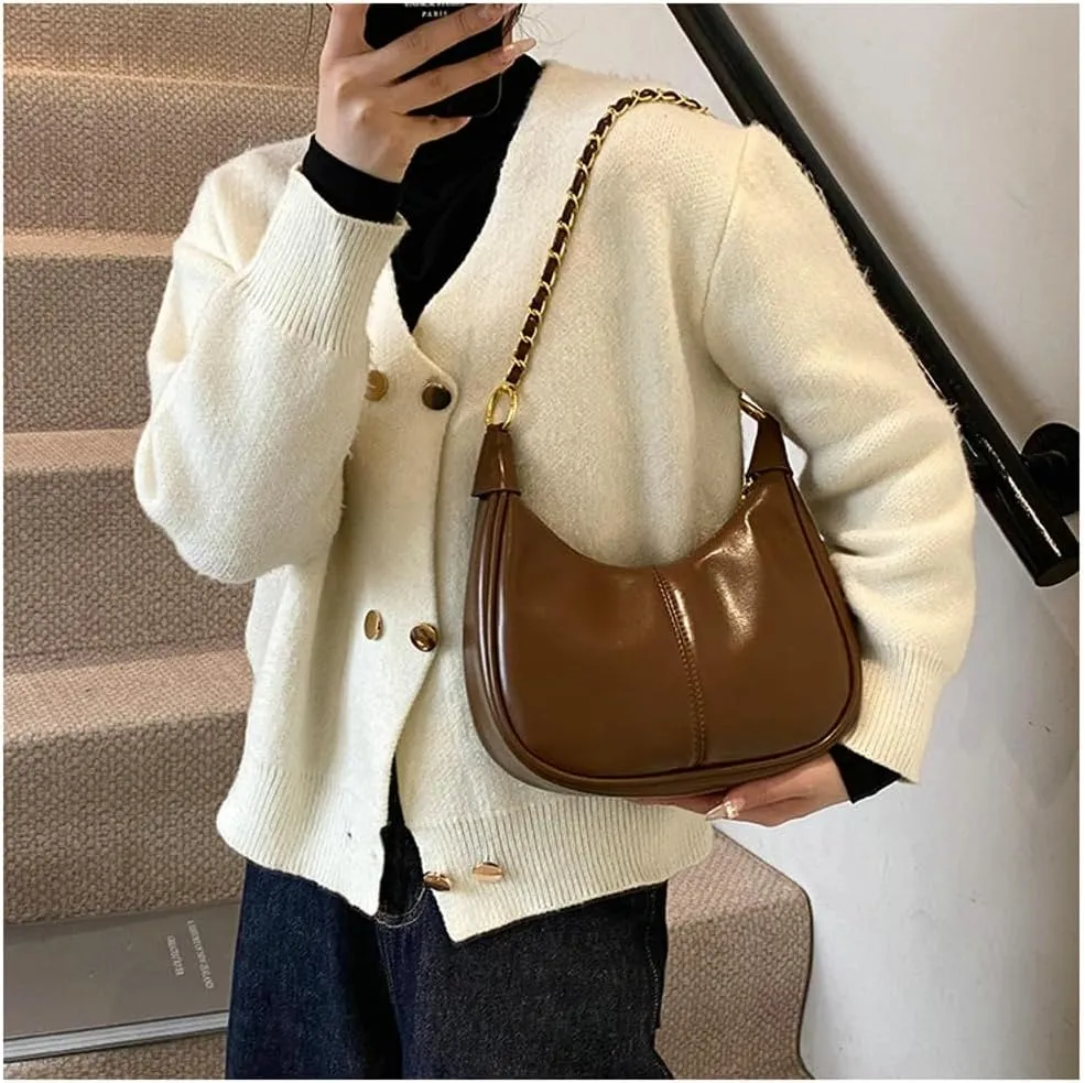 Slouchy PU Leather Hobo Bags Women Trendy Shoulder Bag Crescent Crossbody Phone Purse Cute Satchels Tote Handbag 2024