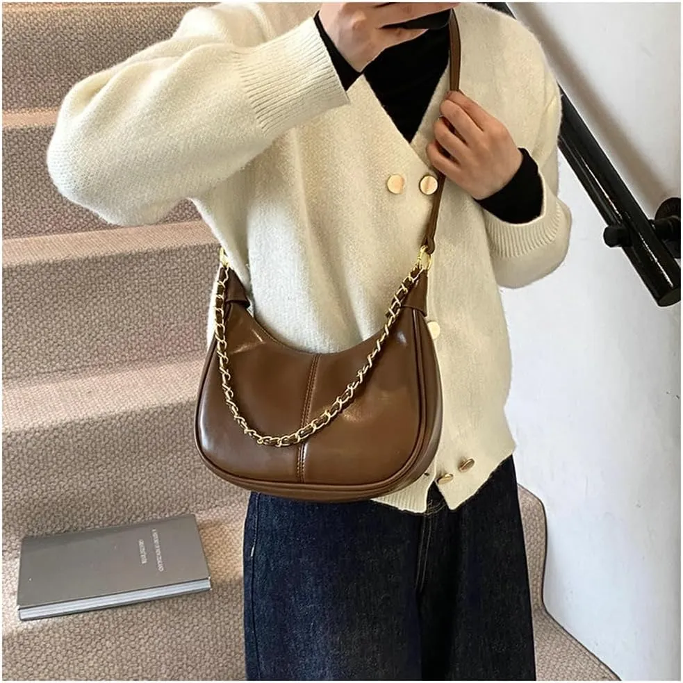 Slouchy PU Leather Hobo Bags Women Trendy Shoulder Bag Crescent Crossbody Phone Purse Cute Satchels Tote Handbag 2024