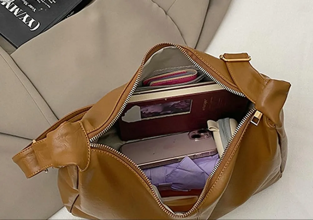 Slouchy PU Leather Hobo Bags Women Trendy Shoulder Bag Crescent Crossbody Purse Cute Satchels Bag Top-handle Tote Handbag