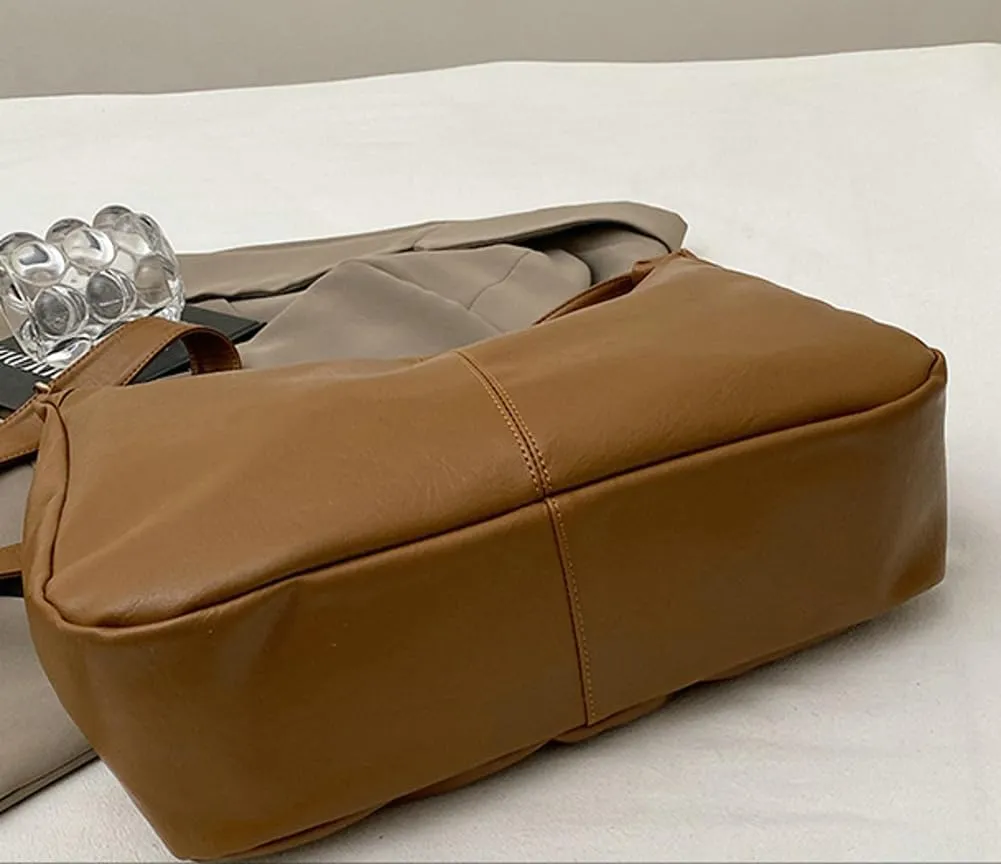 Slouchy PU Leather Hobo Bags Women Trendy Shoulder Bag Crescent Crossbody Purse Cute Satchels Bag Top-handle Tote Handbag