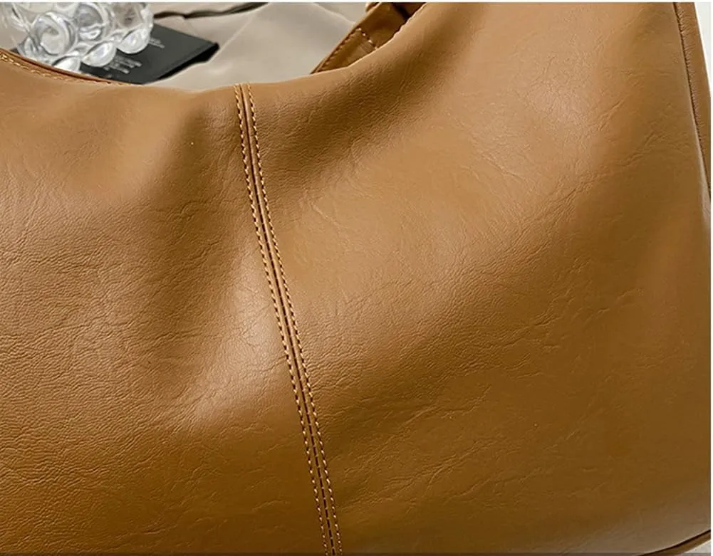 Slouchy PU Leather Hobo Bags Women Trendy Shoulder Bag Crescent Crossbody Purse Cute Satchels Bag Top-handle Tote Handbag