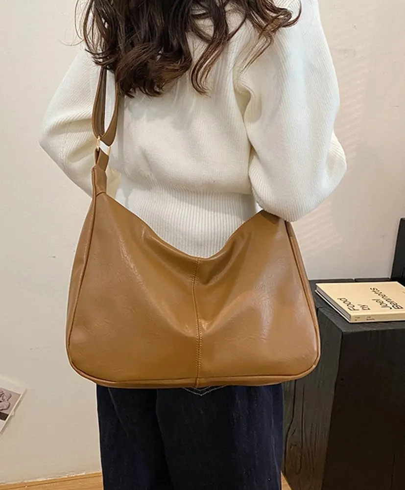 Slouchy PU Leather Hobo Bags Women Trendy Shoulder Bag Crescent Crossbody Purse Cute Satchels Bag Top-handle Tote Handbag
