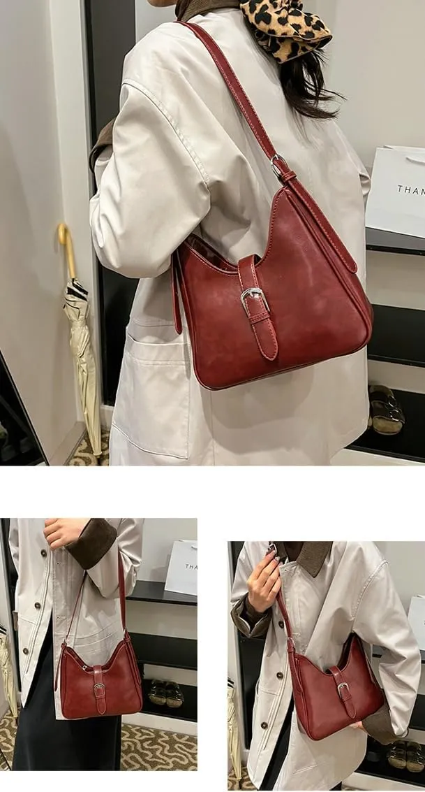 Slouchy PU Leather Hobo Bags Women Trendy Shoulder Bag Crescent Crossbody Purse Cute Top-handle Satchels Bag Tote Handbag