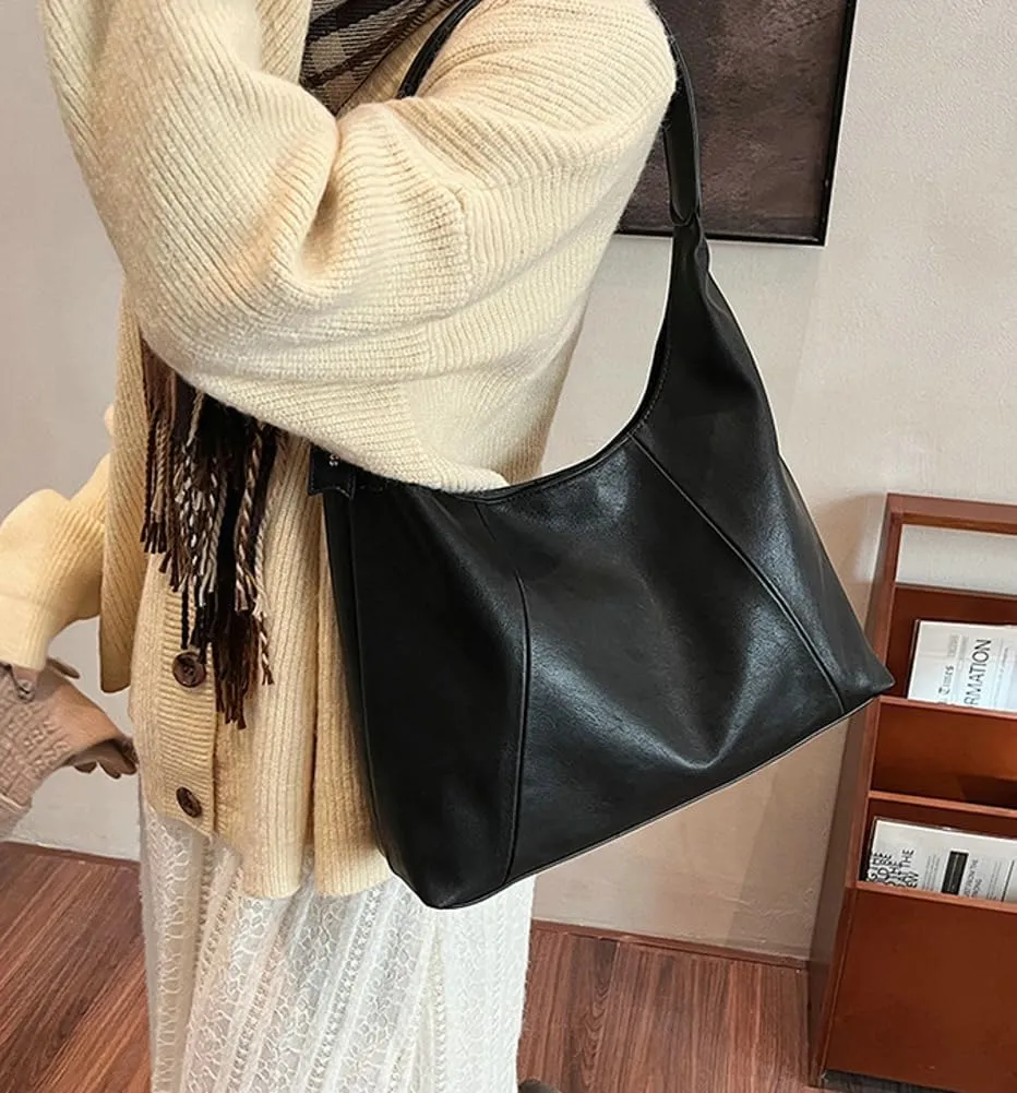 Slouchy PU Leather Hobo Bags Women Trendy Shoulder Bag Crescent Crossbody Purse Satchels Bag Top-handle Tote Handbag