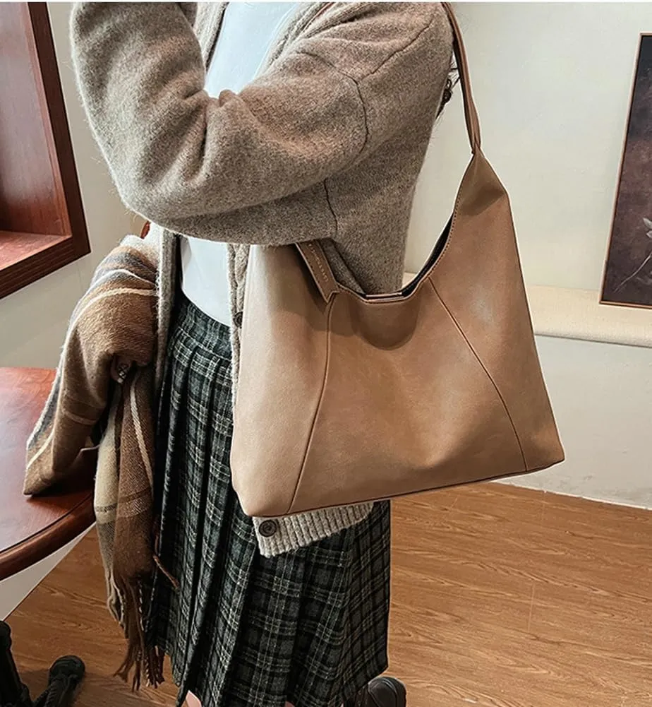 Slouchy PU Leather Hobo Bags Women Trendy Shoulder Bag Crescent Crossbody Purse Satchels Bag Top-handle Tote Handbag