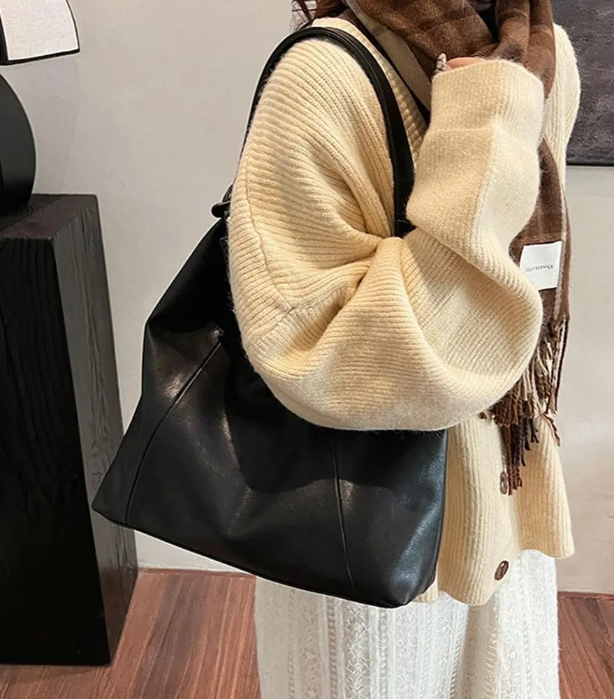 Slouchy PU Leather Hobo Bags Women Trendy Shoulder Bag Crescent Crossbody Purse Satchels Bag Top-handle Tote Handbag