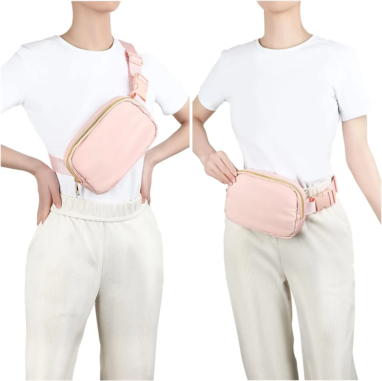 Small Nylon Belt Bag for Women Men Fanny Pack Crossbody Adjustable Strap Sling Chest Bag Bum Hip Waist Bag,pink