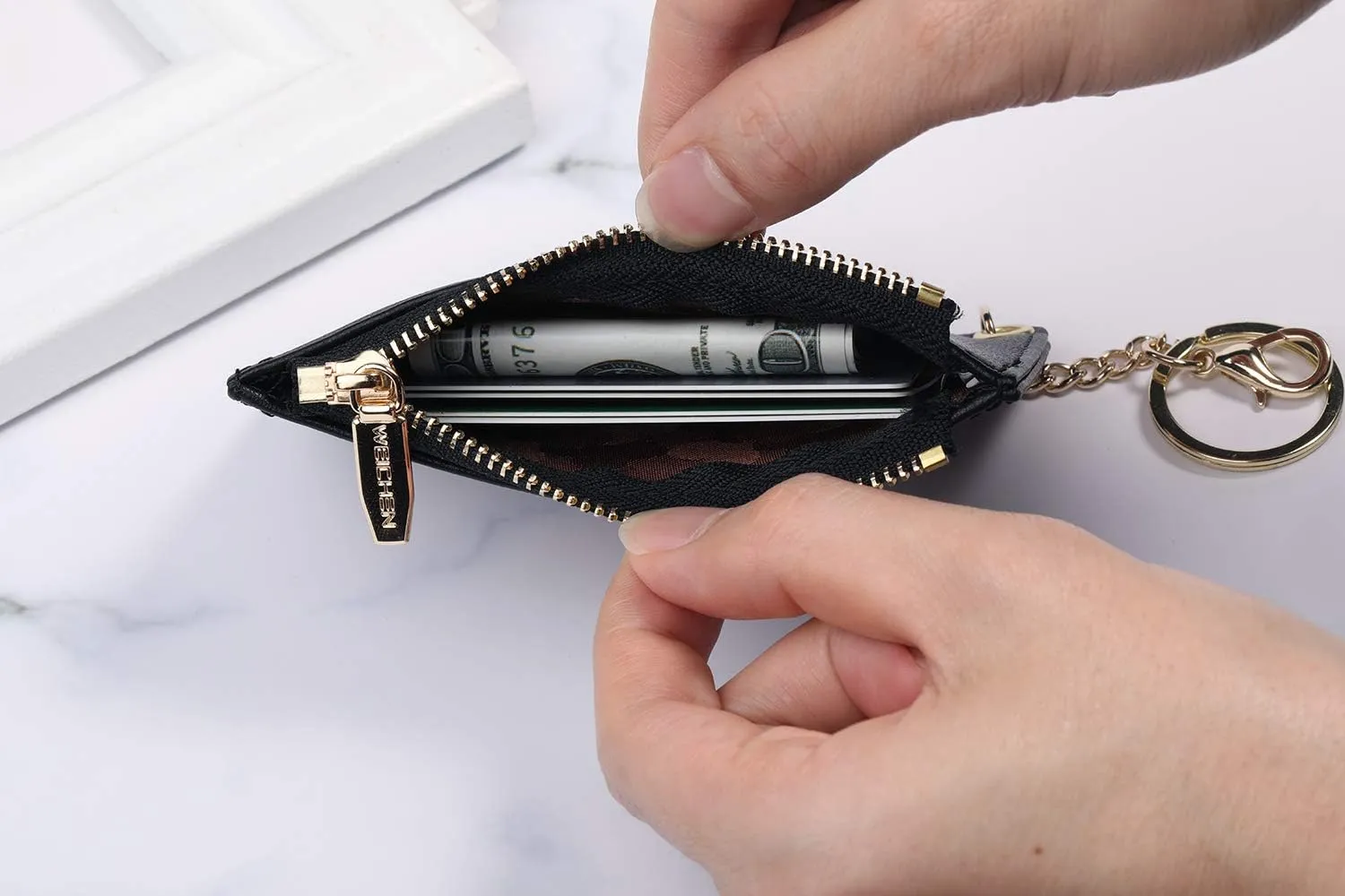 Small Wallets for Women Slim Leather Card Case Holder Wallet Coin Change Purse with Keychain