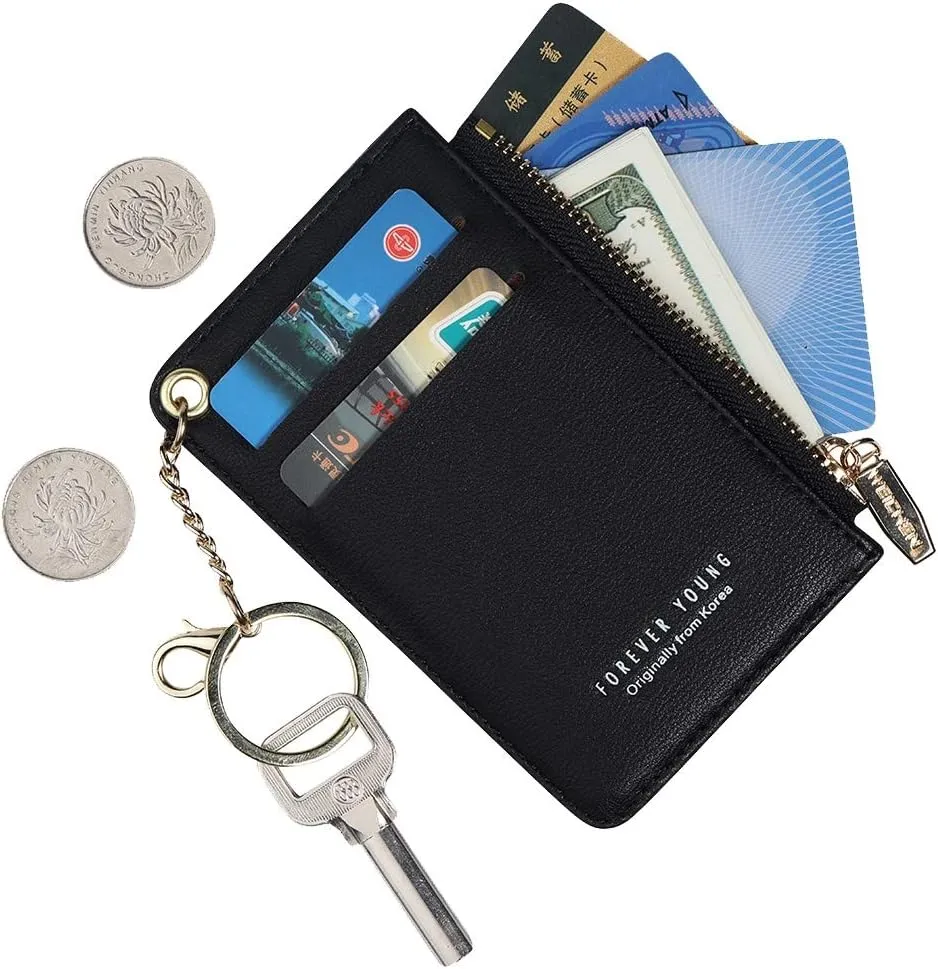 Small Wallets for Women Slim Leather Card Case Holder Wallet Coin Change Purse with Keychain