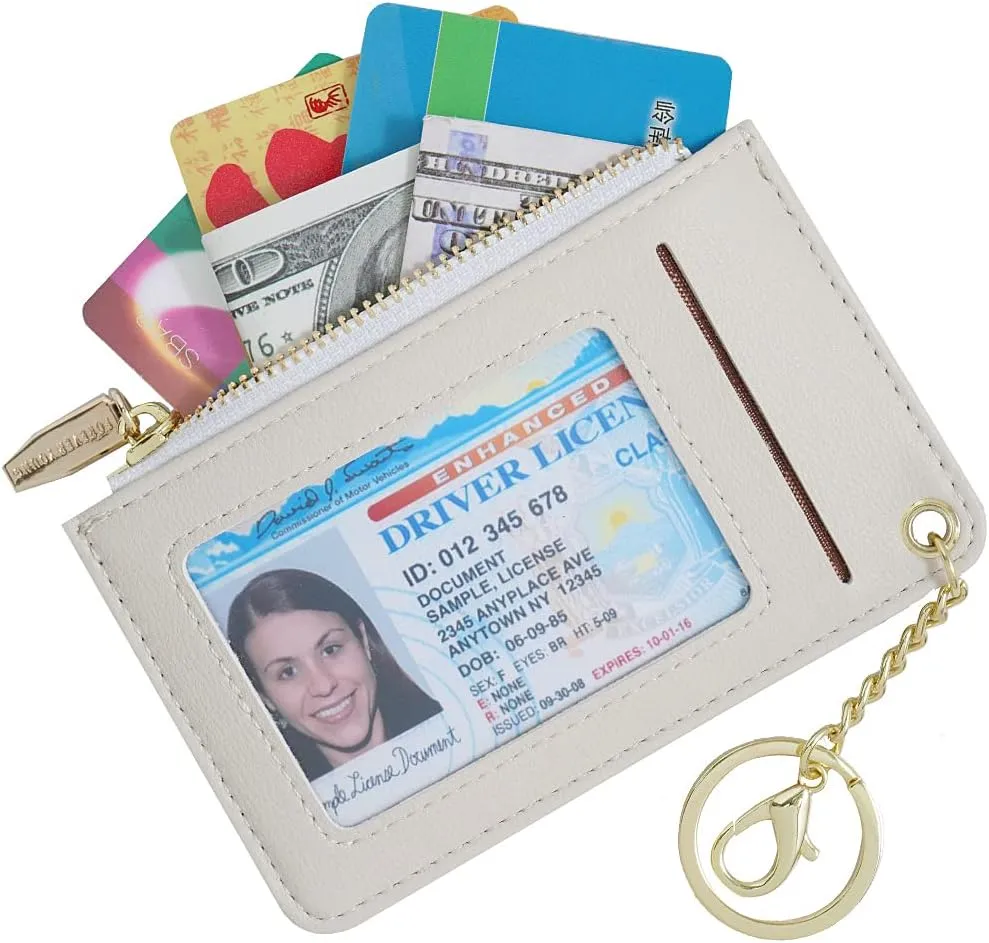 Small Wallets for Women Slim Leather Card Case Holder Wallet Coin Change Purse with Keychain