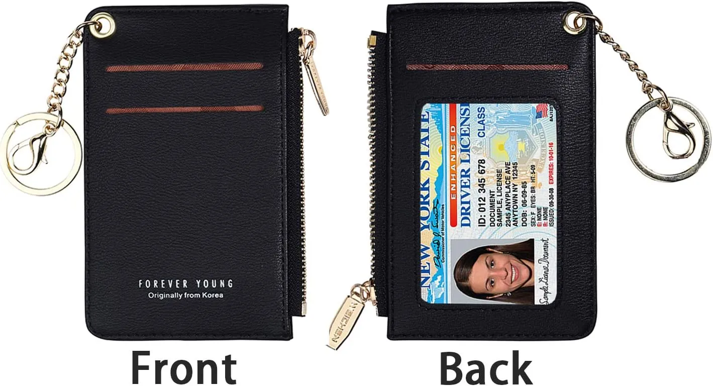 Small Wallets for Women Slim Leather Card Case Holder Wallet Coin Change Purse with Keychain