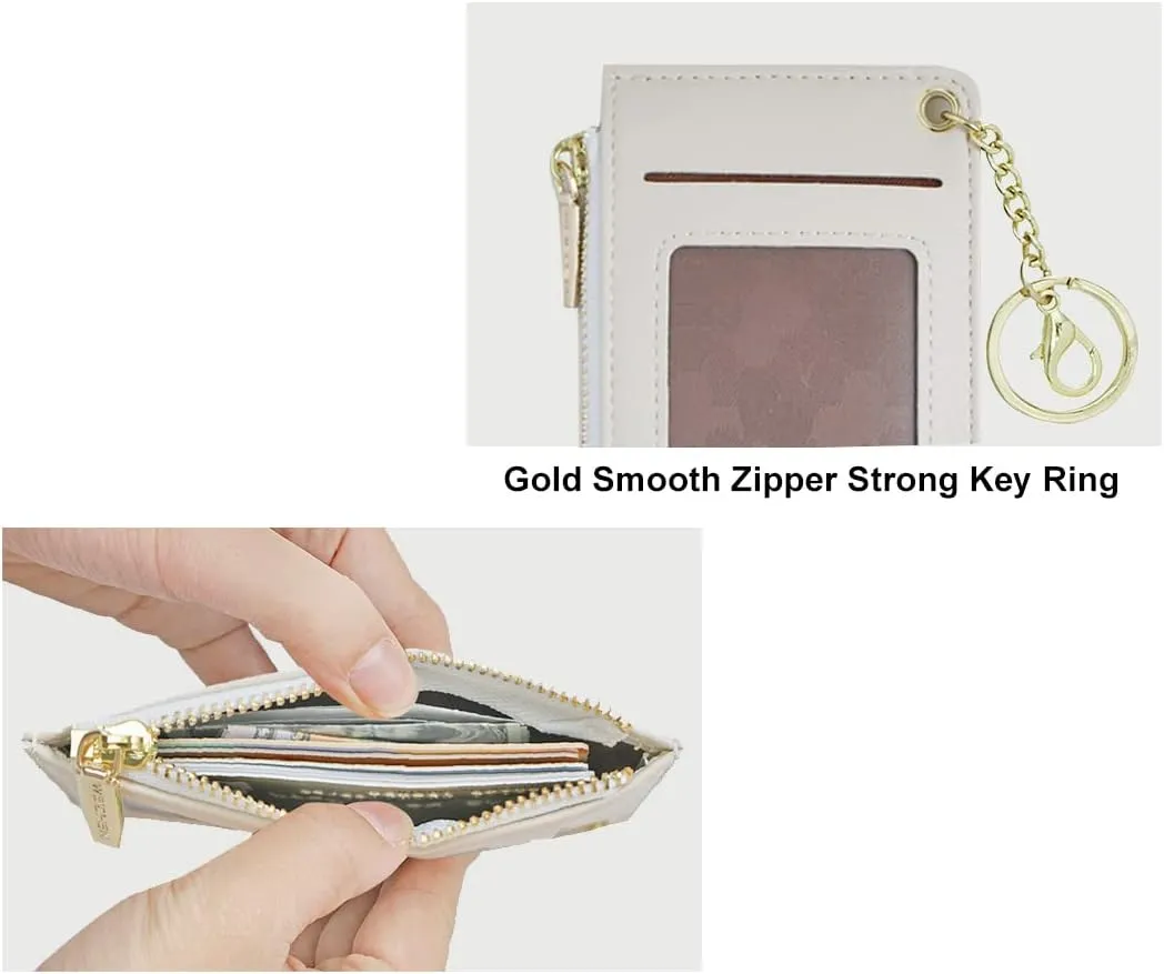 Small Wallets for Women Slim Leather Card Case Holder Wallet Coin Change Purse with Keychain