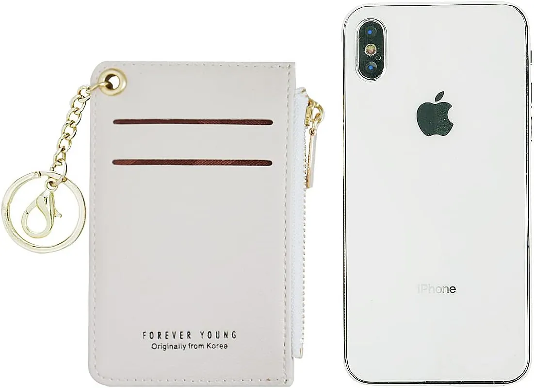 Small Wallets for Women Slim Leather Card Case Holder Wallet Coin Change Purse with Keychain