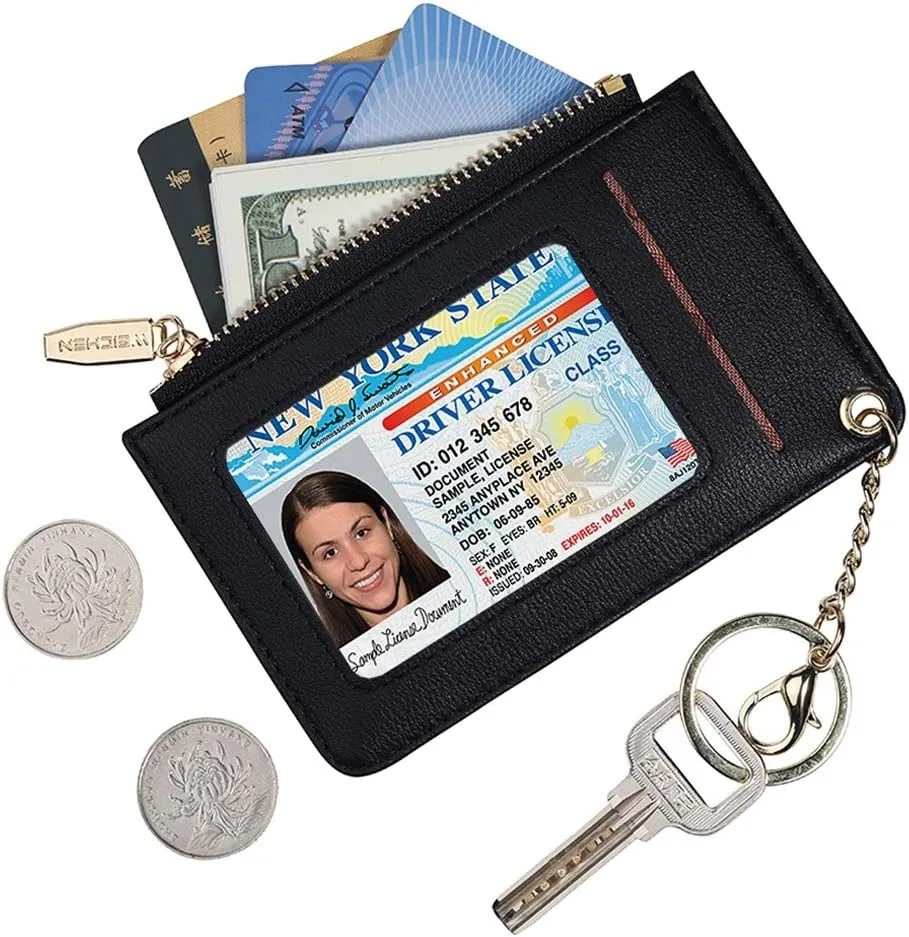 Small Wallets for Women Slim Leather Card Case Holder Wallet Coin Change Purse with Keychain