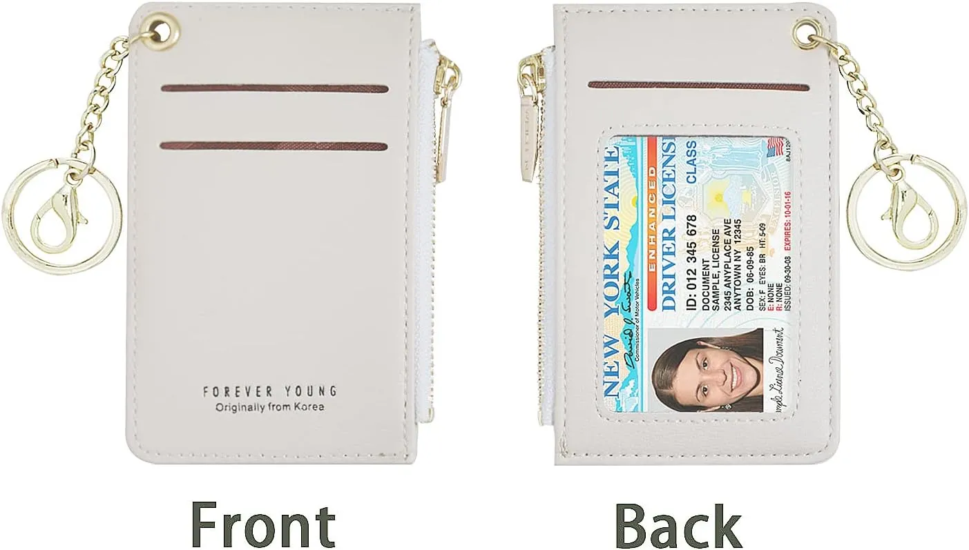 Small Wallets for Women Slim Leather Card Case Holder Wallet Coin Change Purse with Keychain