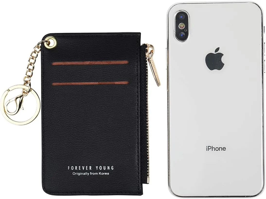 Small Wallets for Women Slim Leather Card Case Holder Wallet Coin Change Purse with Keychain