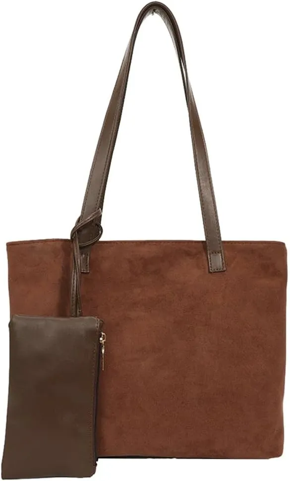 Suede Slouchy Hobo Bags for Women Retro Vegan Leather Shoulder Handbags with Coin Purse