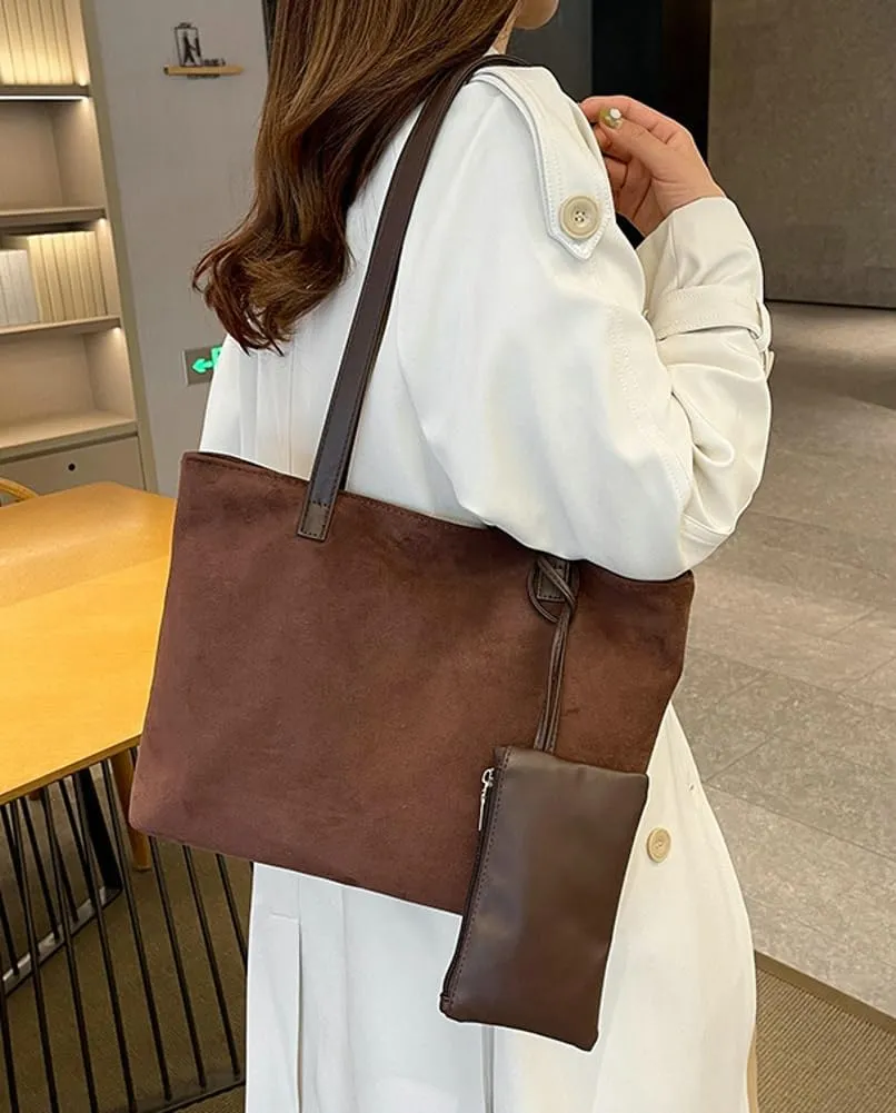 Suede Slouchy Hobo Bags for Women Retro Vegan Leather Shoulder Handbags with Coin Purse