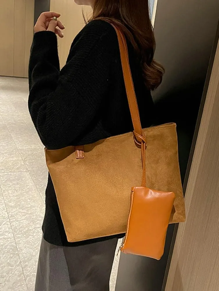 Suede Slouchy Hobo Bags for Women Retro Vegan Leather Shoulder Handbags with Coin Purse