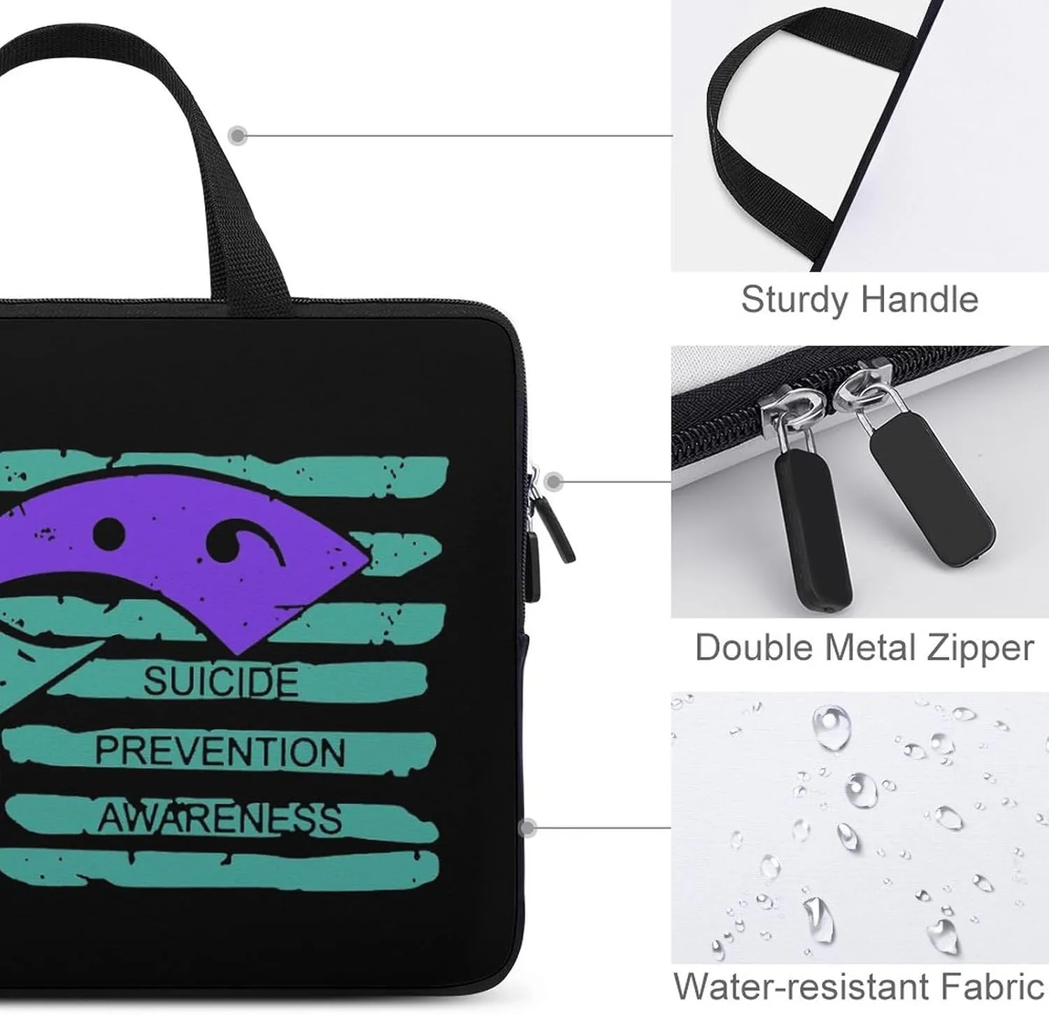 Suicide Prevention Awareness Flag Laptop Bag Slim Carrying Case Computer Bag Briefcase Handbag Messenger Bag Business Casual