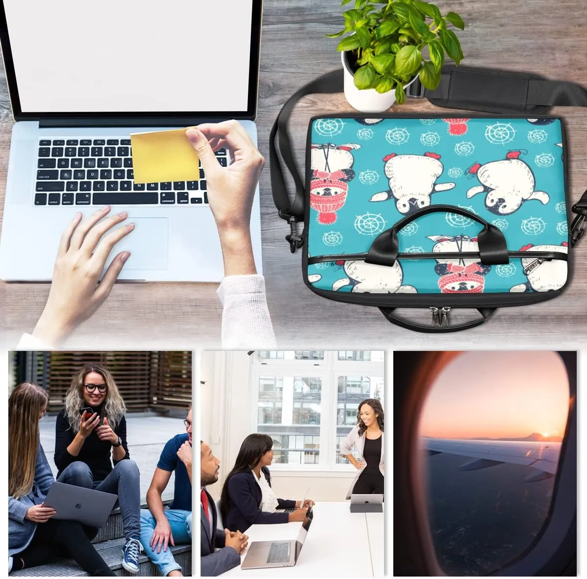 Summer Tropical Leaves Flowers Laptop Shoulder Messenger Bag Waterproof Laptop Briefcase with Handle and Padded Strap