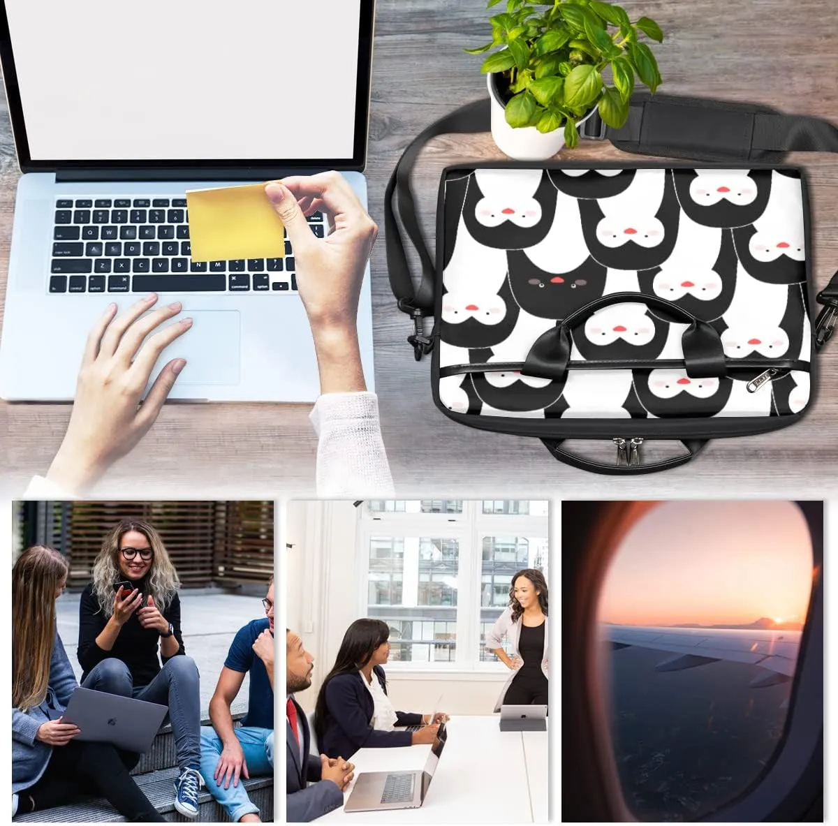 Summer Tropical Leaves Flowers Laptop Shoulder Messenger Bag Waterproof Laptop Briefcase with Handle and Padded Strap