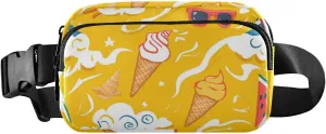 Summer Yellow Ice Cream Fashion Waist Pack Crossbody Bag for Women Men Teens Small Belt Bag with Adjustable Strap for Workout Running Hiking
