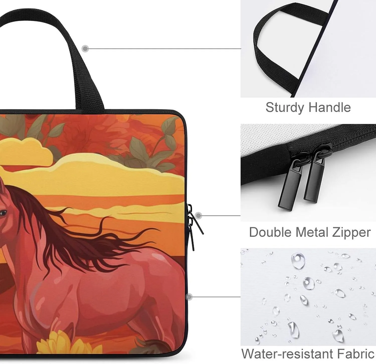 Sunflower Red Horse Laptop Bag Carrying Case Computer Protective Sleeve Case Briefcase for Men Women