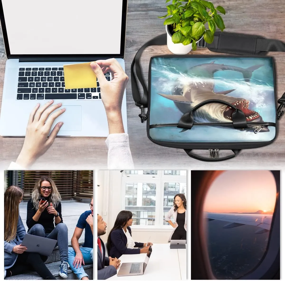 Sunflowers Leaves Wooden Laptop Shoulder Messenger Bag Waterproof Laptop Briefcase with Handle and Padded Strap Case Sleeve