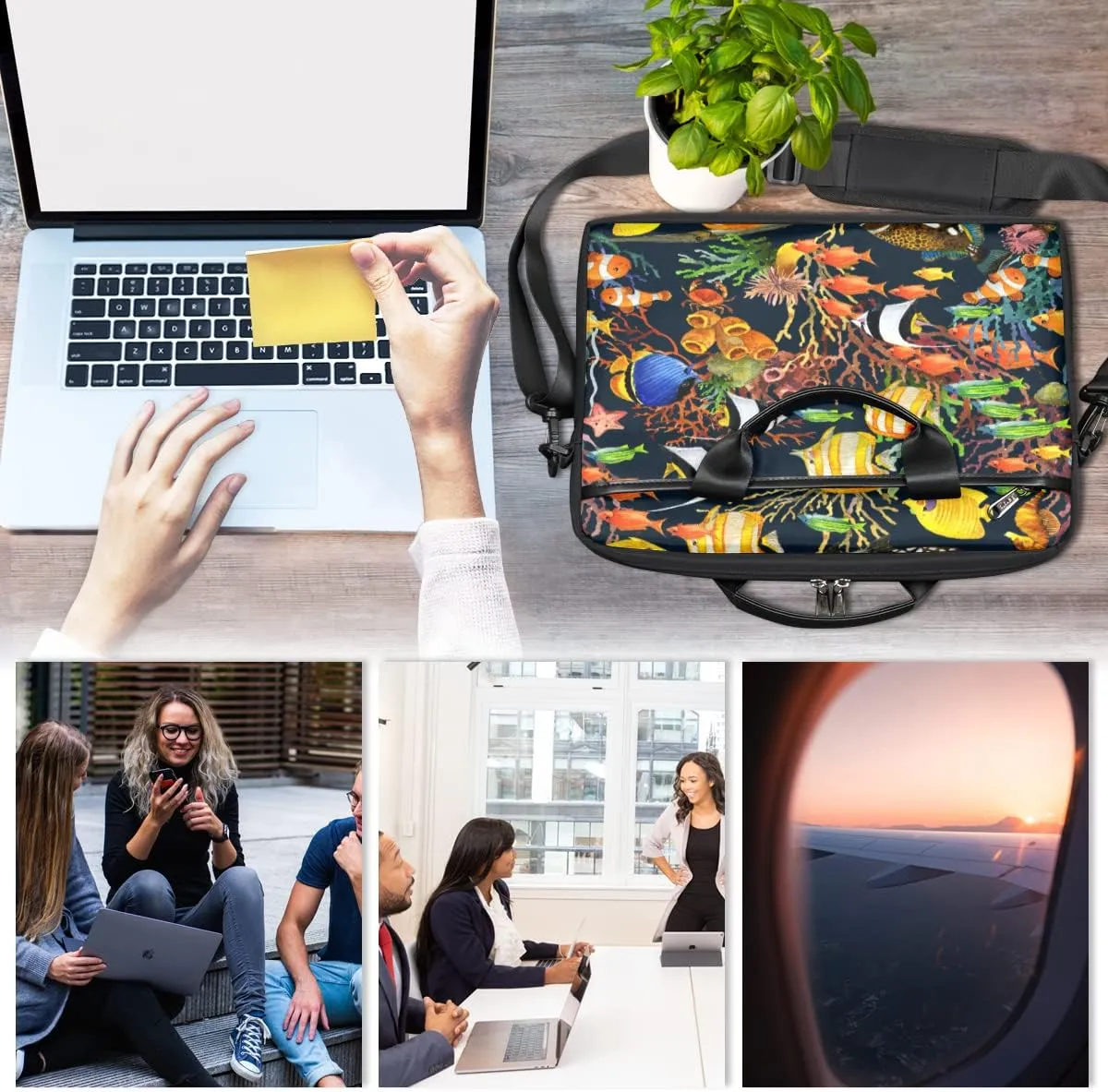 Sunflowers Leaves Wooden Laptop Shoulder Messenger Bag Waterproof Laptop Briefcase with Handle and Padded Strap Case Sleeve